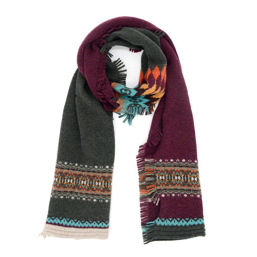 Grey and red fair isle scarf